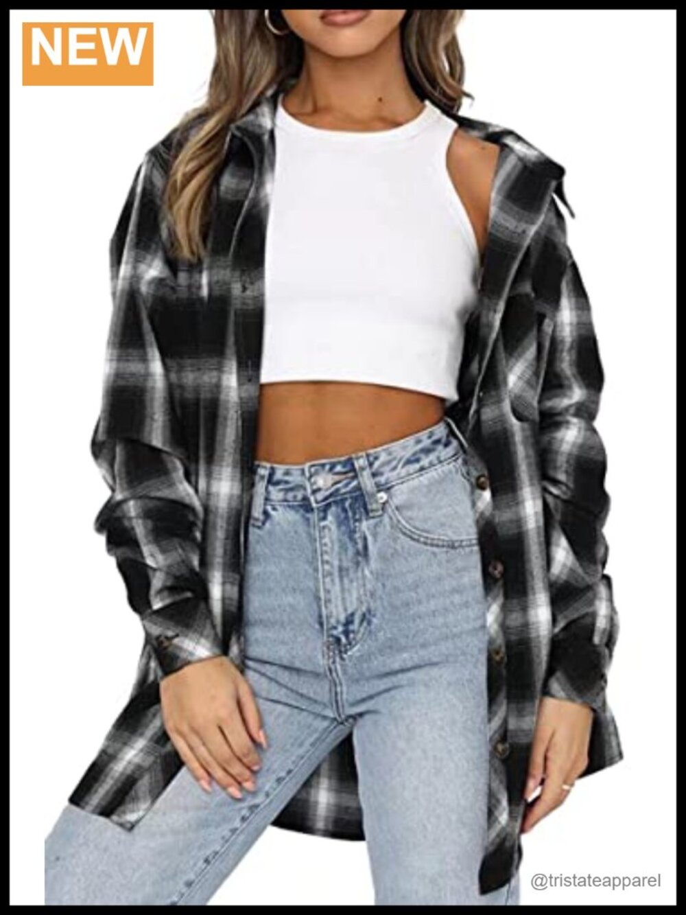Oversized Button Down Flannel Shirt for Women